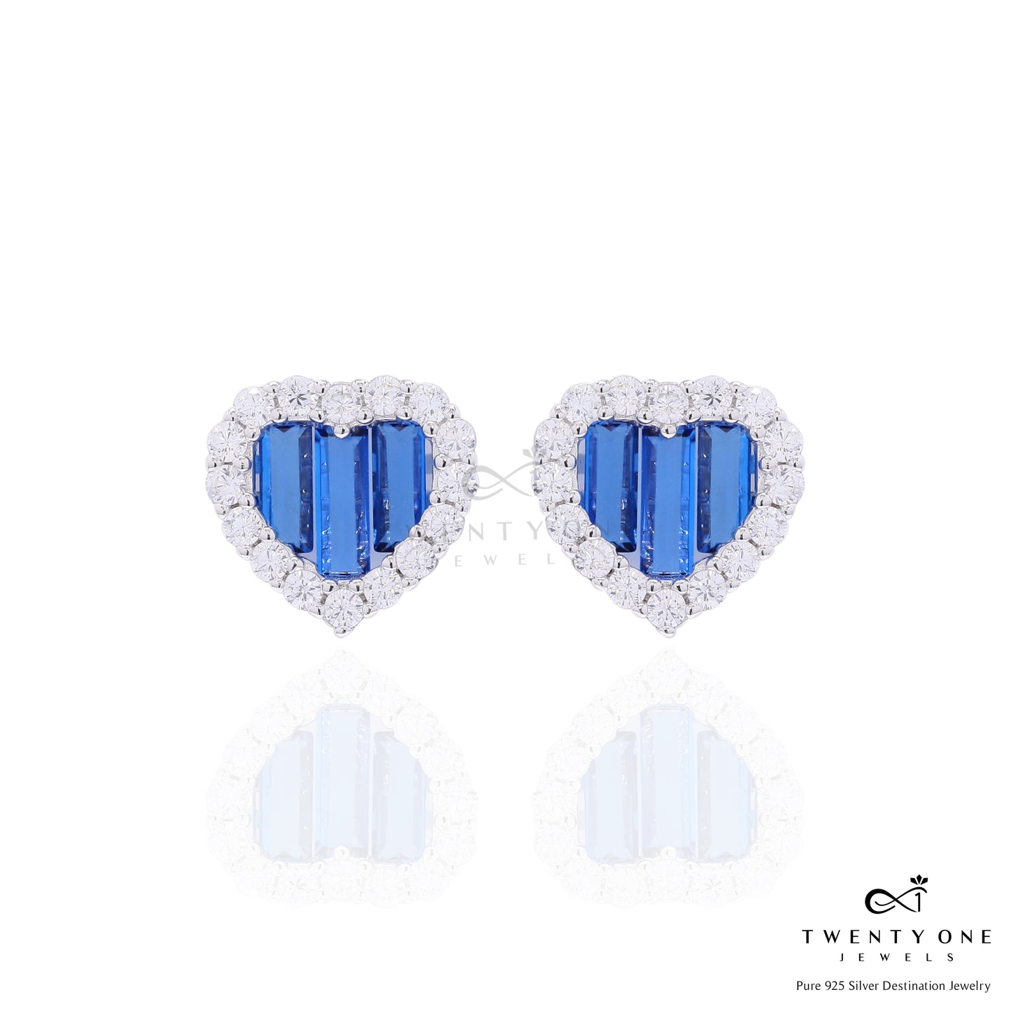 Premium Blue Sapphire Baguette Alina Heart Pendant Set on Pure 925 Silver