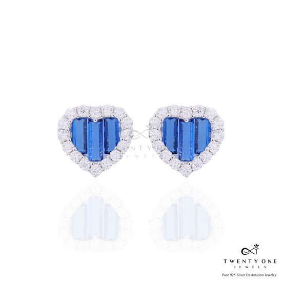 Premium Blue Sapphire Baguette Alina Heart Pendant Set on Pure 925 Silver