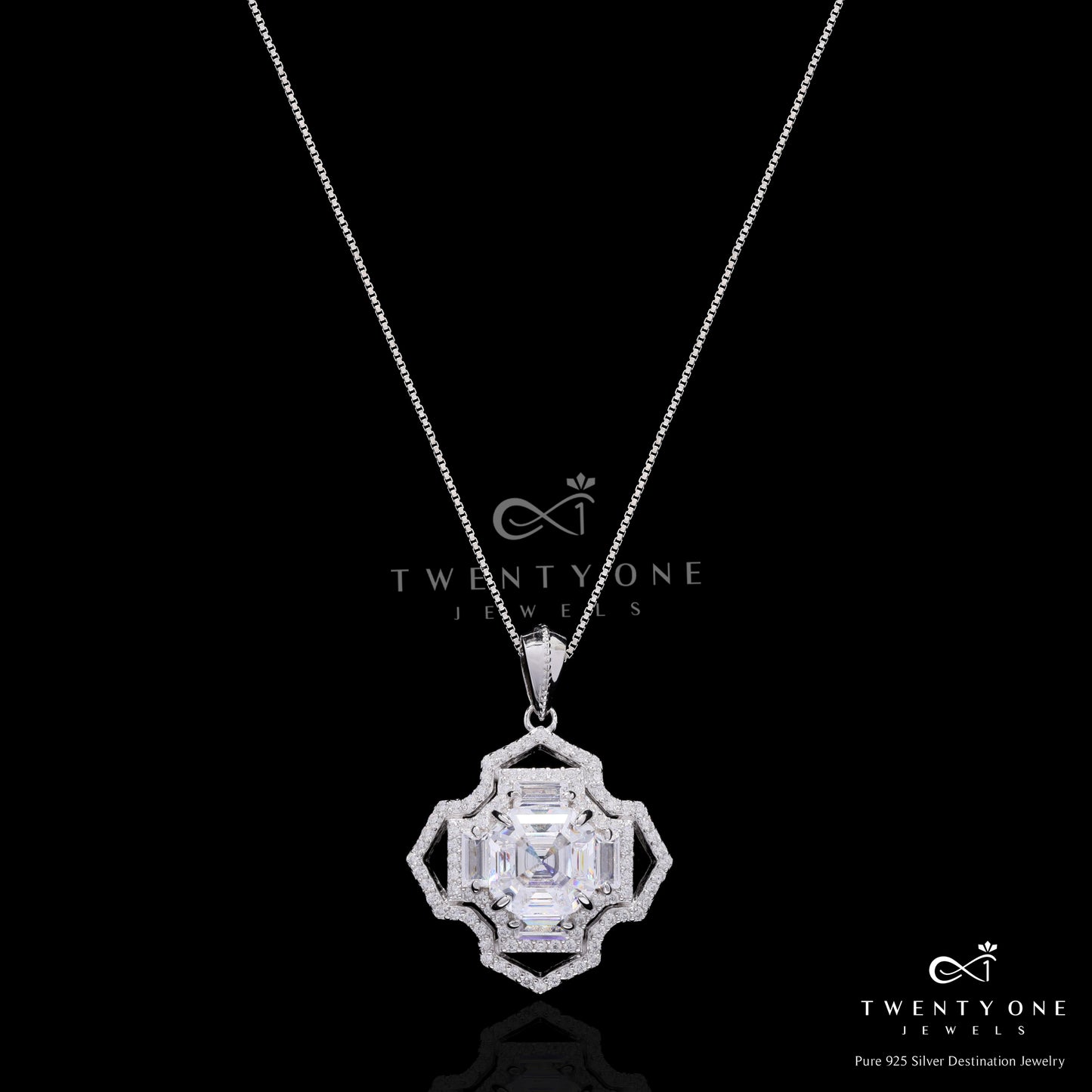Ultra Premium Trance Asscher Cut Solitaire Pendant Set on Pure 925 Silver