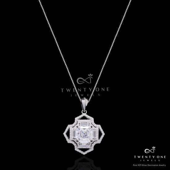 Ultra Premium Trance Asscher Cut Solitaire Pendant Set on Pure 925 Silver