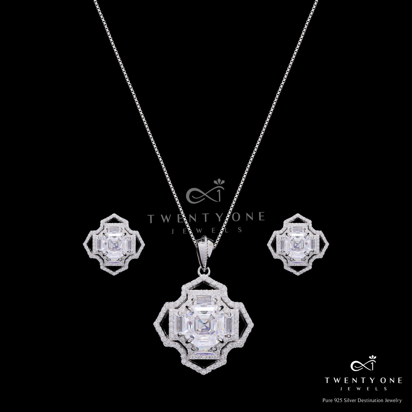 Ultra Premium Trance Asscher Cut Solitaire Pendant Set on Pure 925 Silver