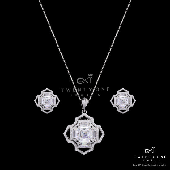Ultra Premium Trance Asscher Cut Solitaire Pendant Set on Pure 925 Silver