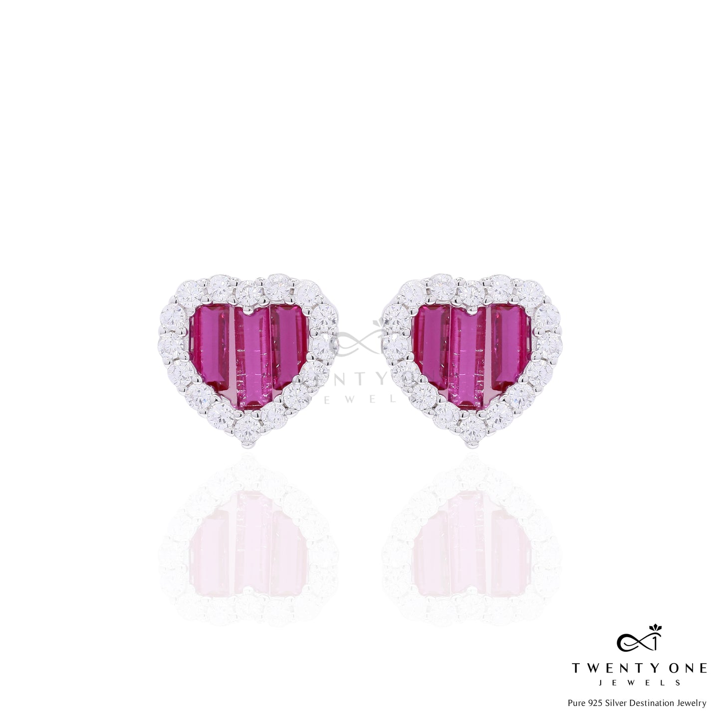 Premium Ruby Baguette Alina Heart Pendant Set with Diamond Cluster on Pure 925 Silver