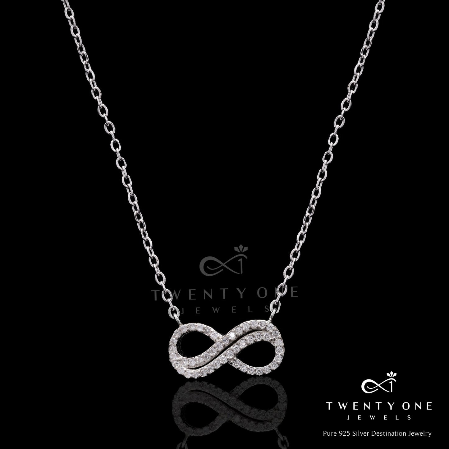 American Diamond Studded Russell Infinity Pendant with Chain on Pure 925 Silver