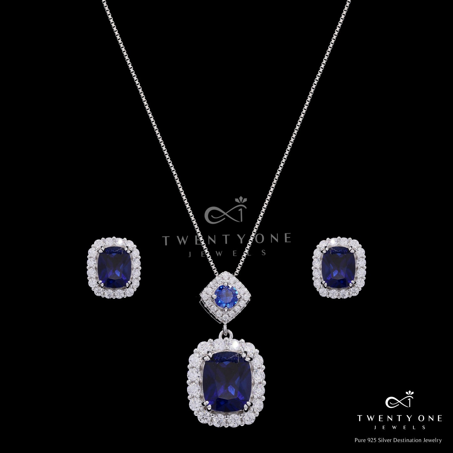 Ultra Premium Vibrant Blue Sara Pendant Set on Pure 925 Silver