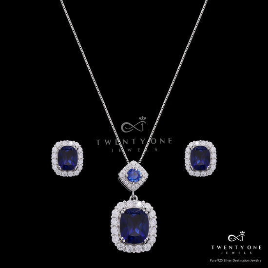 Ultra Premium Vibrant Blue Sara Pendant Set on Pure 925 Silver