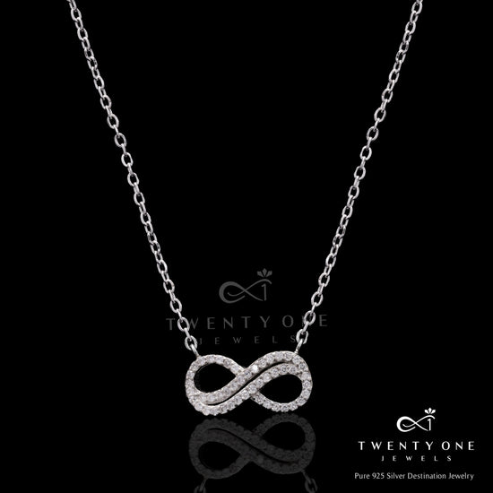 American Diamond Studded Russell Infinity Pendant with Chain on Pure 925 Silver