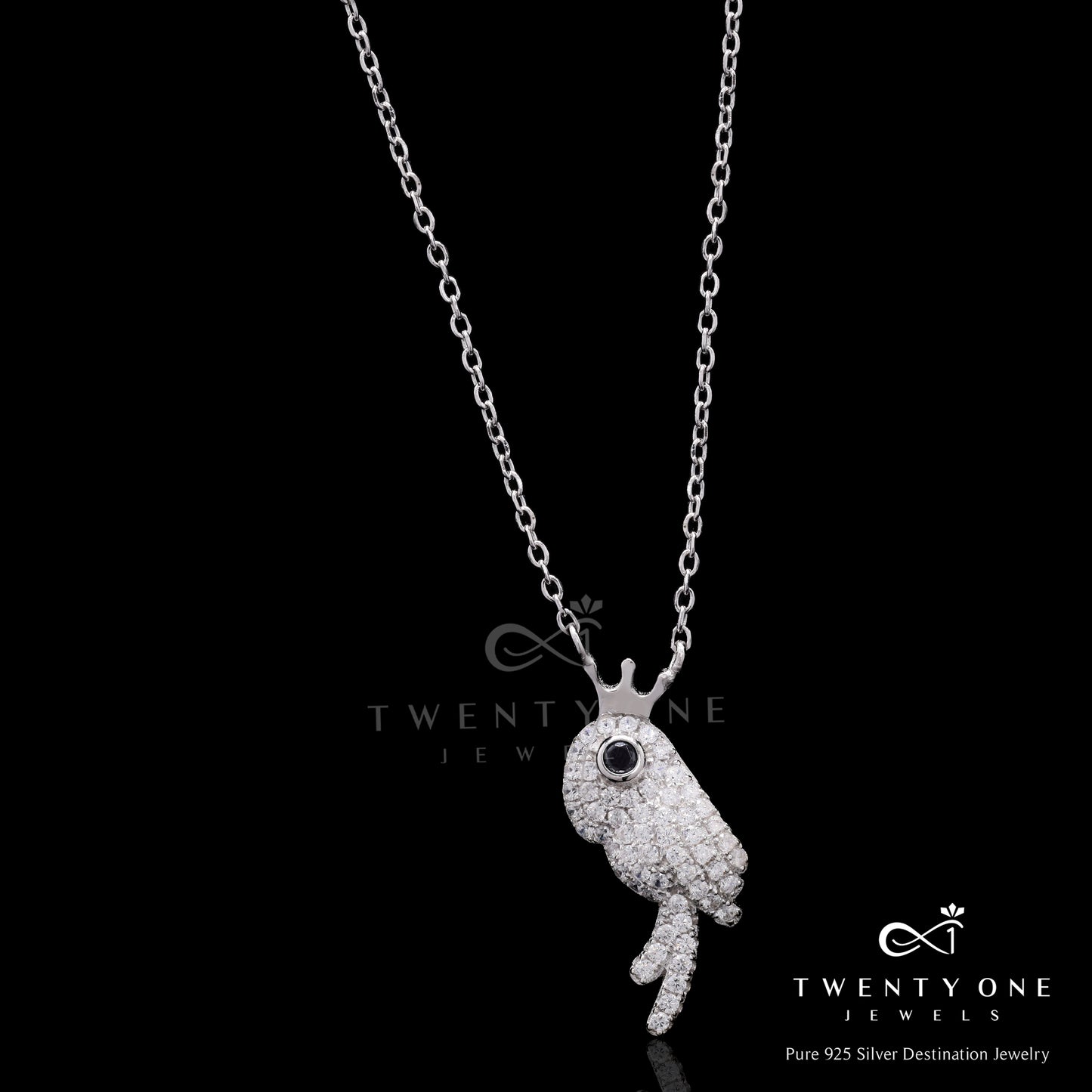 Premium Micro Setting King Parrot Pendant with Chain on Pure 925 Silver