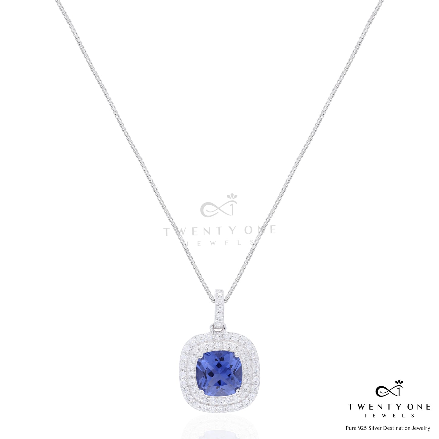 Ultra Premium Blue Hydro Sapphire Double Diamond Cluster Pendant Set on Pure 925 Silver