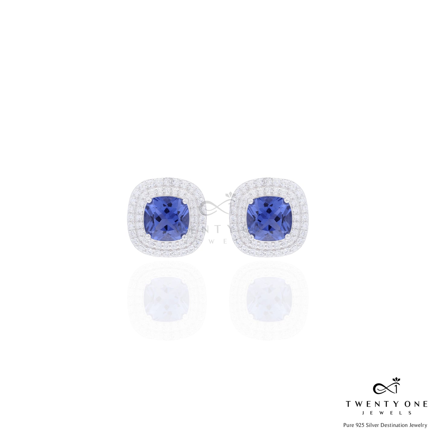 Ultra Premium Blue Hydro Sapphire Double Diamond Cluster Pendant Set on Pure 925 Silver