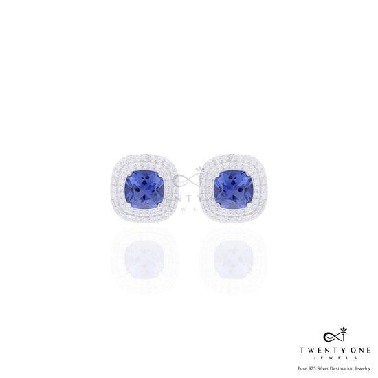 Ultra Premium Blue Hydro Sapphire Double Diamond Cluster Pendant Set on Pure 925 Silver