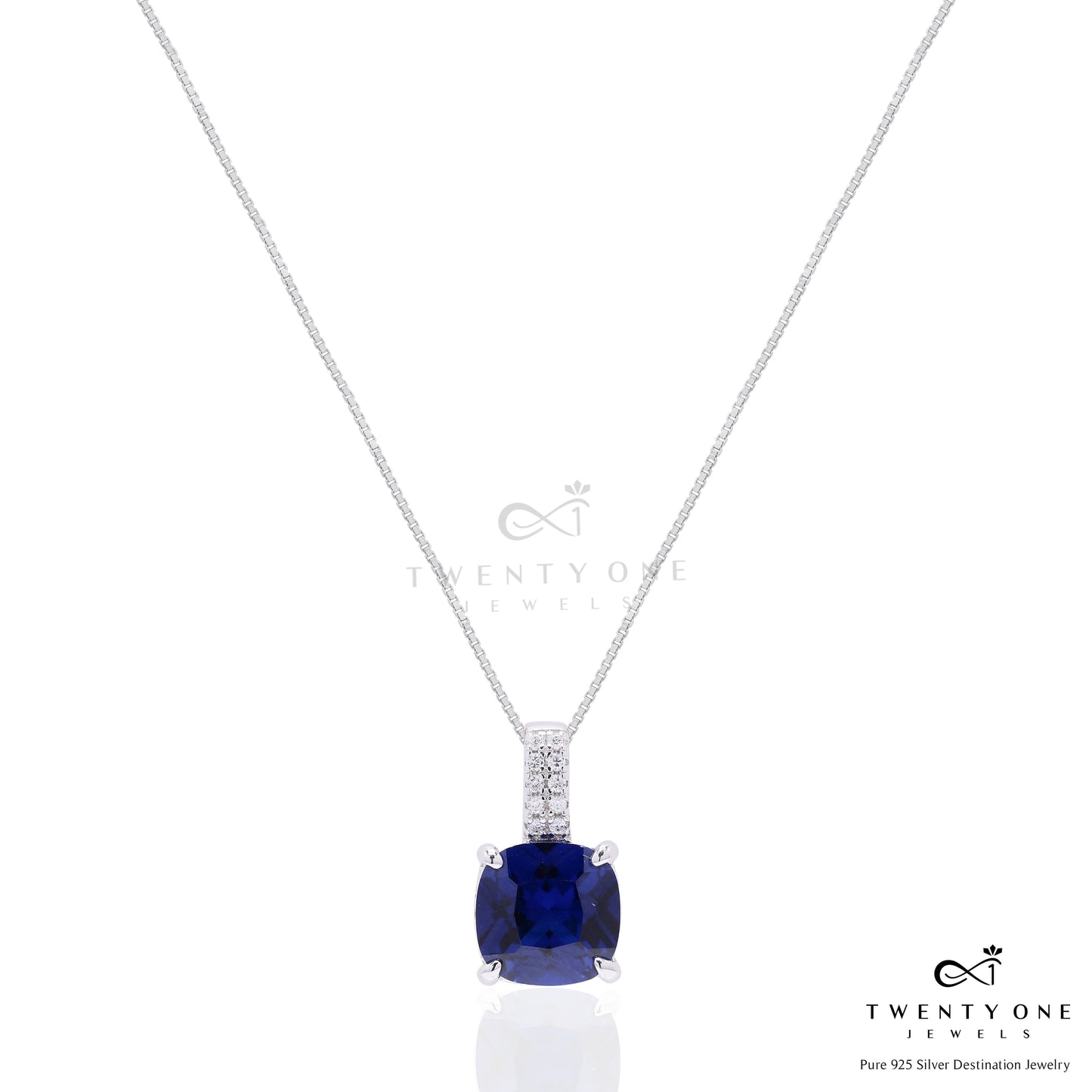 Ultra Premium Deep Blue Cushion Cut Solitaire Burito Pendant Set on Pure 925 Silver