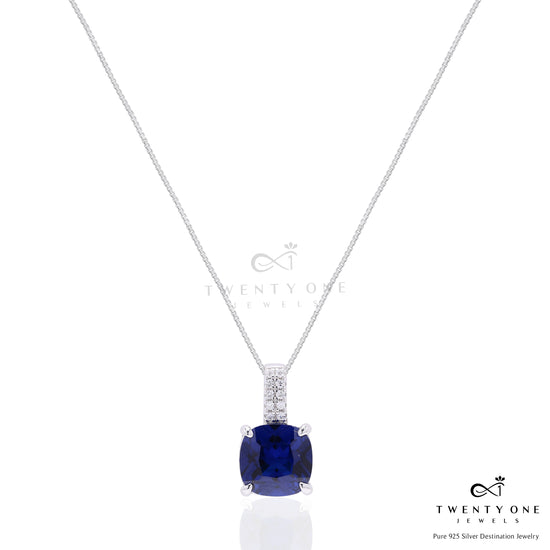 Ultra Premium Deep Blue Cushion Cut Solitaire Burito Pendant Set on Pure 925 Silver