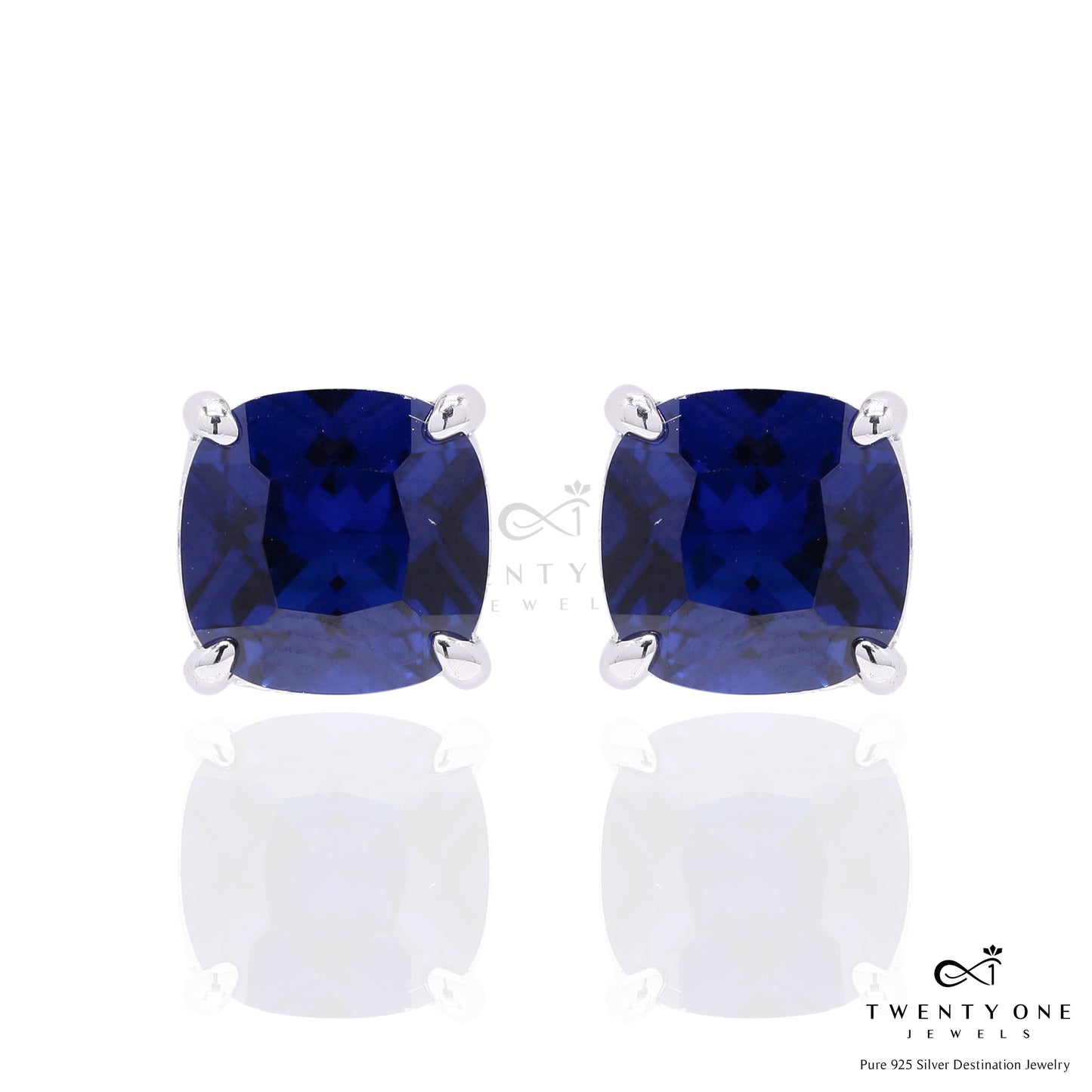 Ultra Premium Deep Blue Cushion Cut Solitaire Burito Pendant Set on Pure 925 Silver