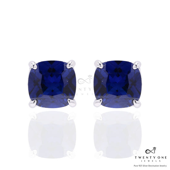 Ultra Premium Deep Blue Cushion Cut Solitaire Burito Pendant Set on Pure 925 Silver