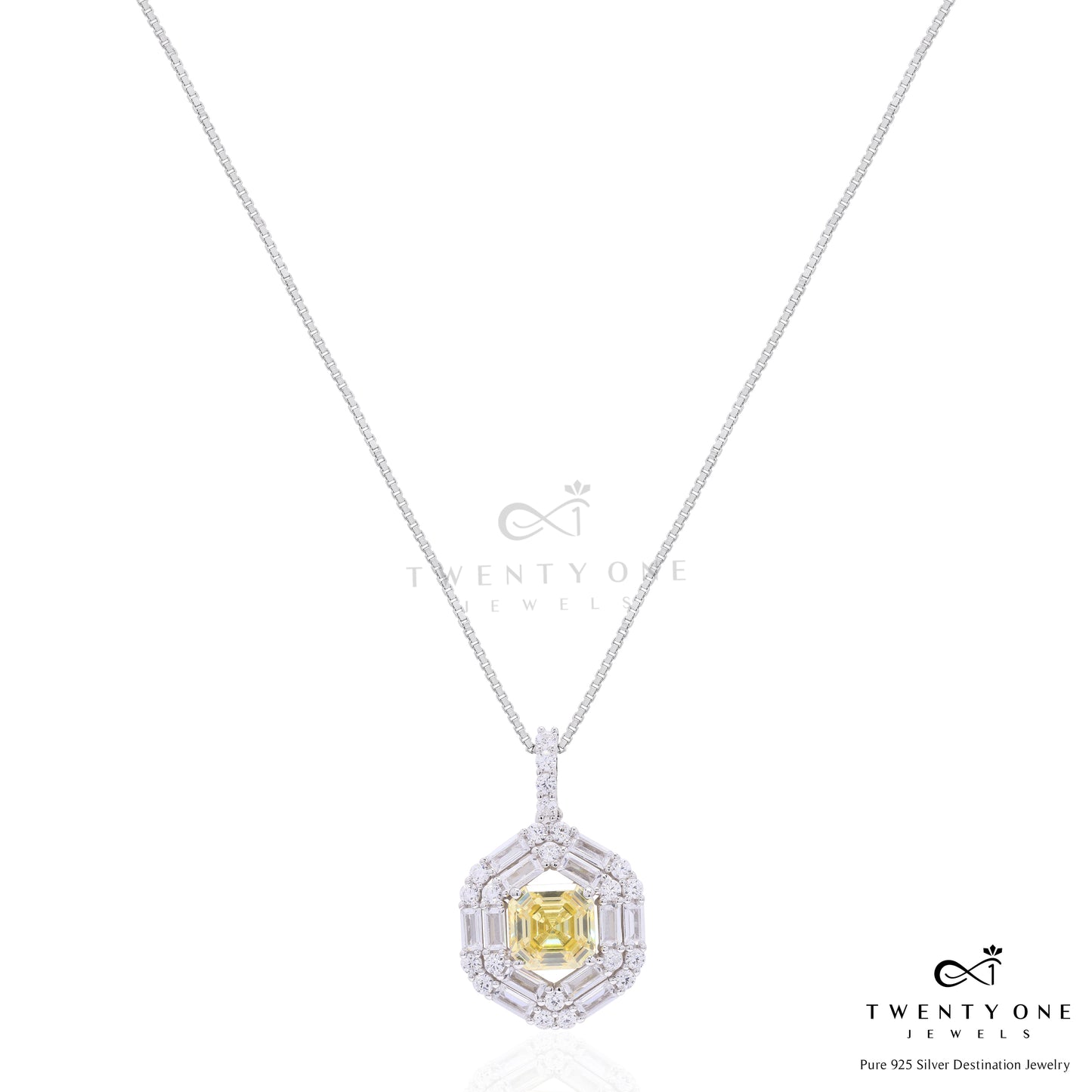 Ultra Premium Yellow Radiant Cut Solitaire Diamond Pendant Set on Pure 925 Silver