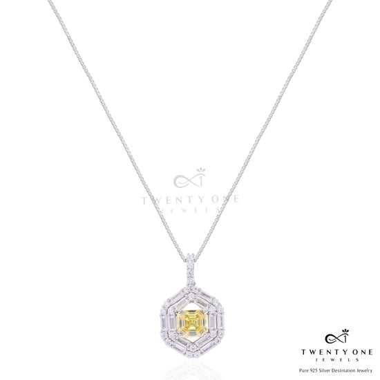 Ultra Premium Yellow Radiant Cut Solitaire Diamond Pendant Set on Pure 925 Silver