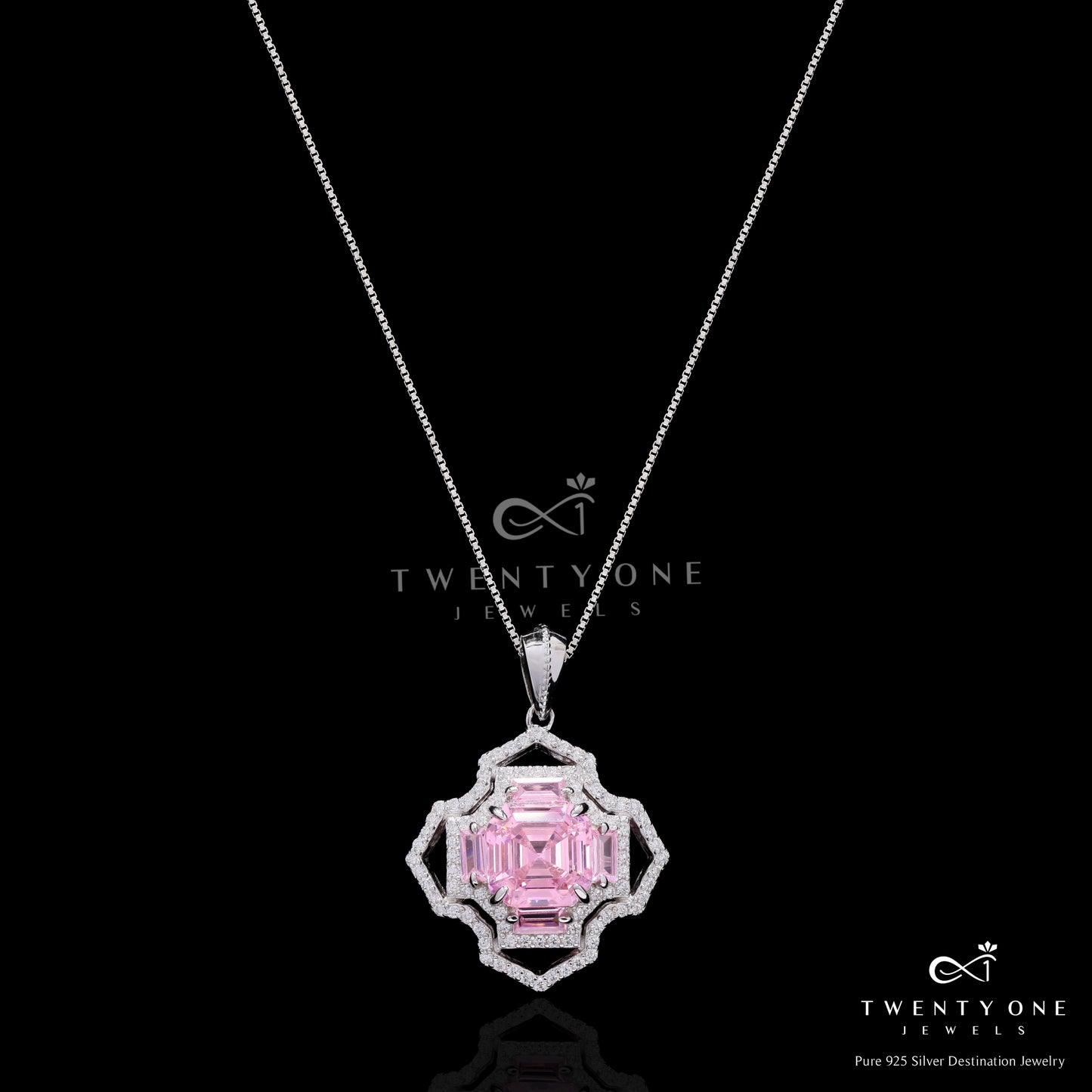 Ultra Premium Trance Pink Asscher Cut Solitaire Pendant Set on Pure 925 Silver