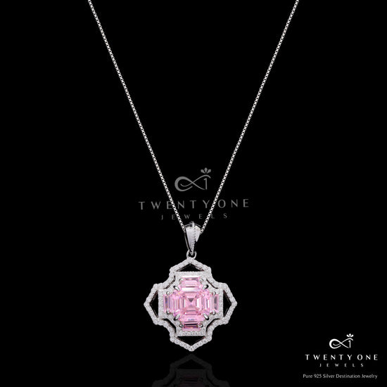 Ultra Premium Trance Pink Asscher Cut Solitaire Pendant Set on Pure 925 Silver