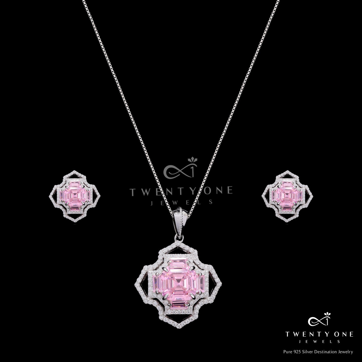 Ultra Premium Trance Pink Asscher Cut Solitaire Pendant Set on Pure 925 Silver