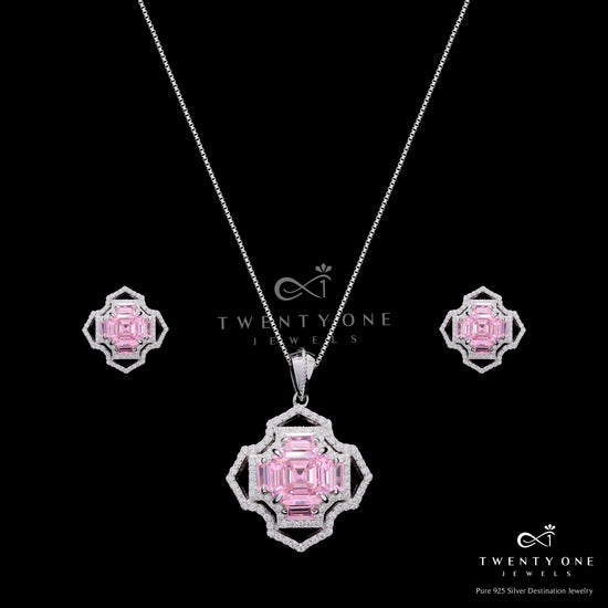 Ultra Premium Trance Pink Asscher Cut Solitaire Pendant Set on Pure 925 Silver
