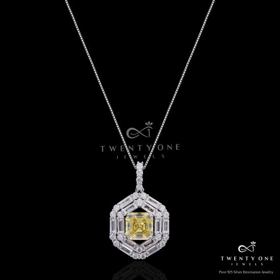 Ultra Premium Yellow Radiant Cut Solitaire Diamond Pendant Set on Pure 925 Silver