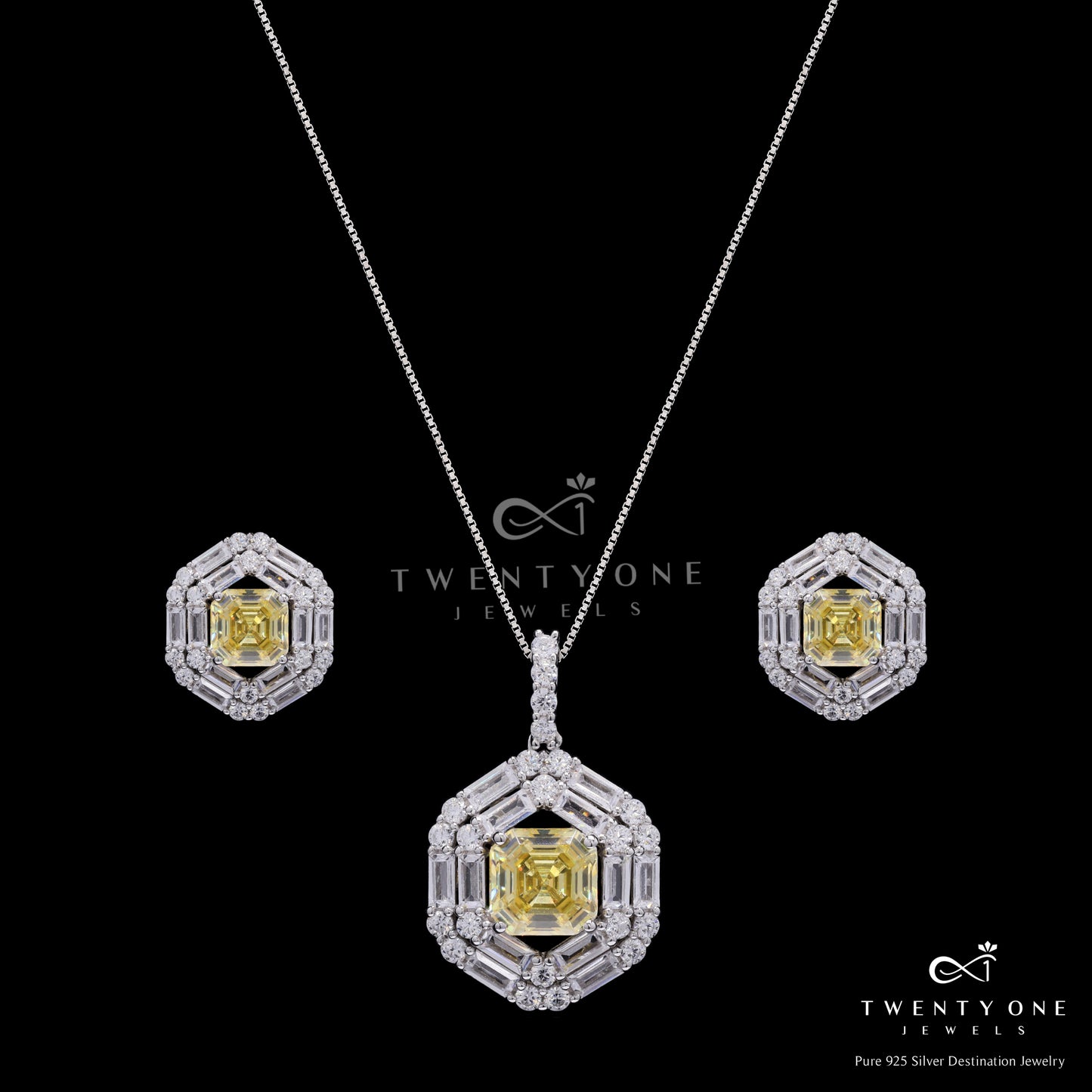 Ultra Premium Yellow Radiant Cut Solitaire Diamond Pendant Set on Pure 925 Silver
