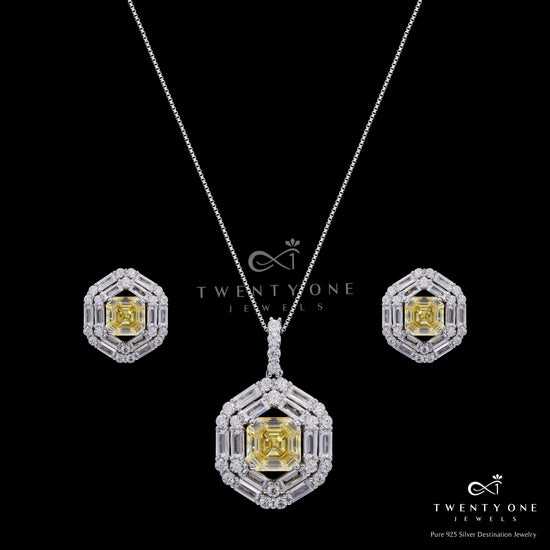 Ultra Premium Yellow Radiant Cut Solitaire Diamond Pendant Set on Pure 925 Silver