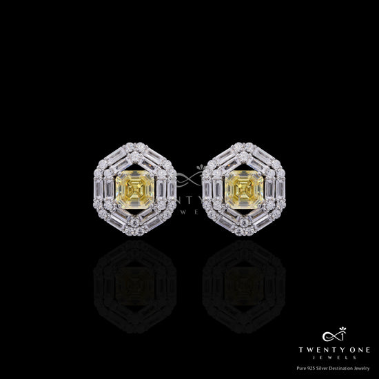 Ultra Premium Yellow Radiant Cut Solitaire Diamond Pendant Set on Pure 925 Silver