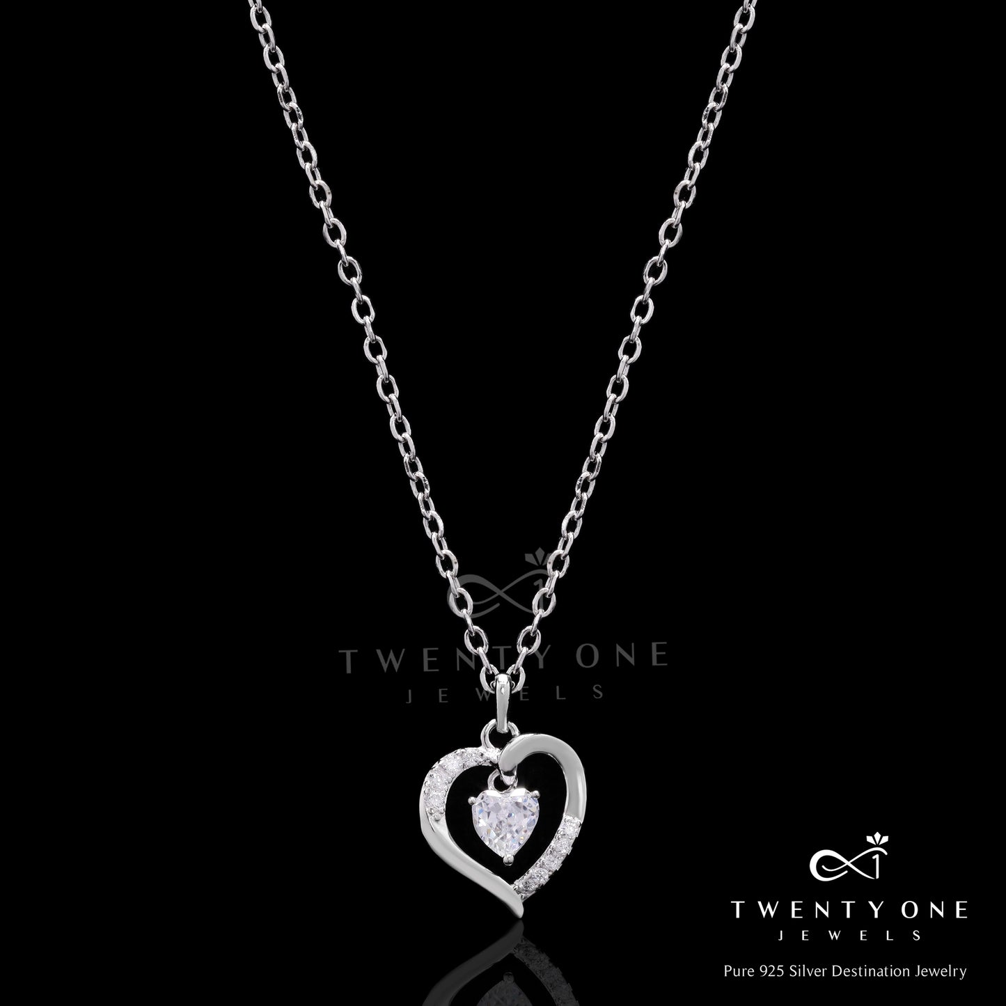 Heart Solitaire Elaine Pendant with Chain on Pure 925 Silver