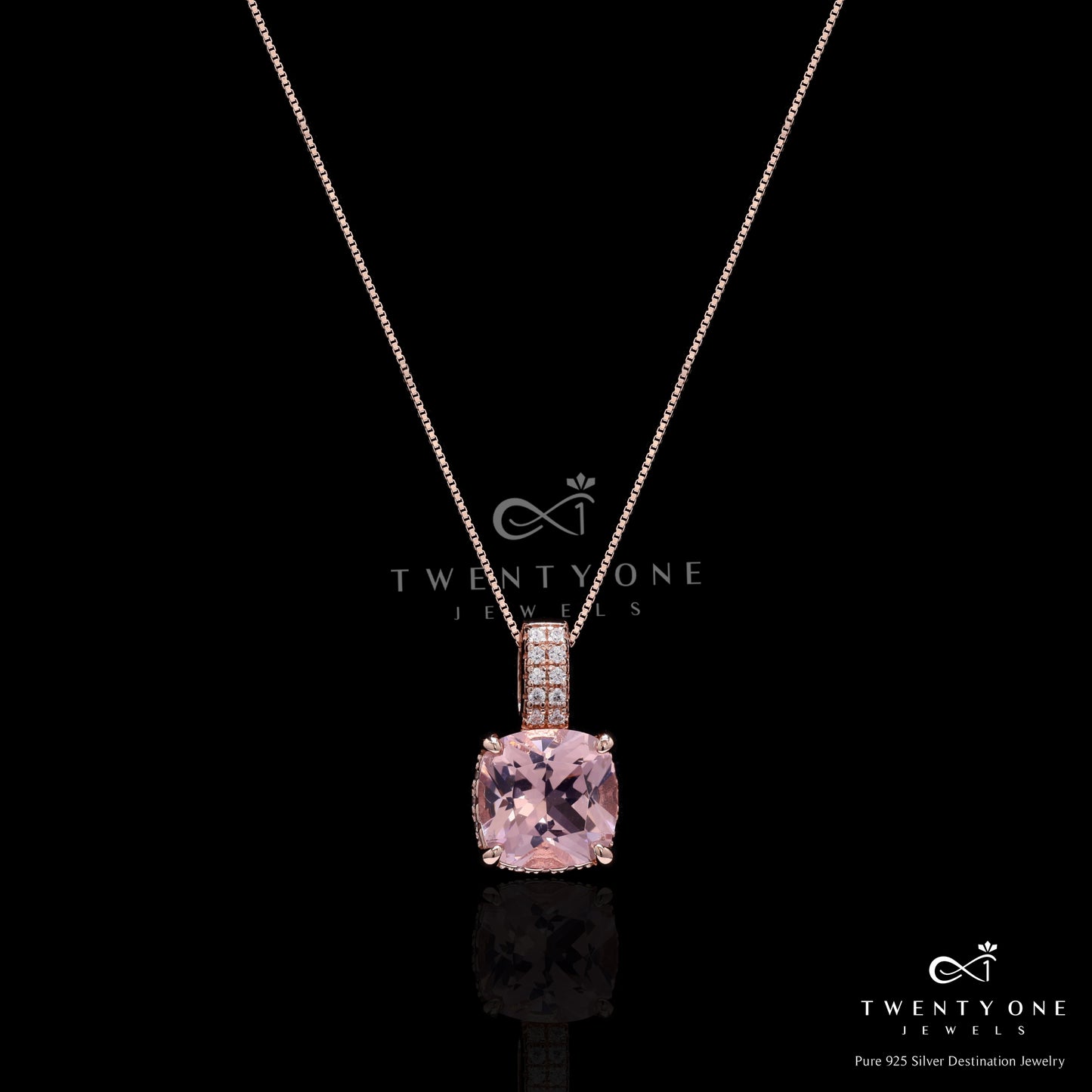 Ultra Premium Ice Cut Pink Cushion Solitaire Panache Pendant Set on Pure 925 Silver
