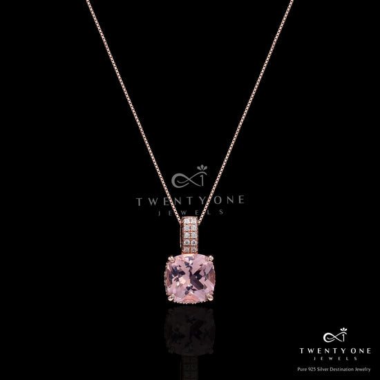 Ultra Premium Ice Cut Pink Cushion Solitaire Panache Pendant Set on Pure 925 Silver