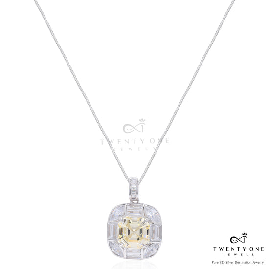 Ultra Premium Square Yellow Octagon Pendant Set on Pure 925 Silver