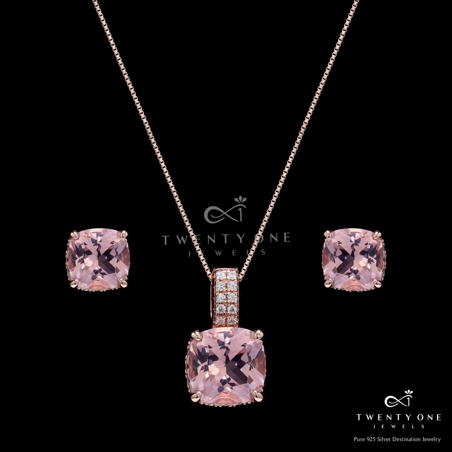 Ultra Premium Ice Cut Pink Cushion Solitaire Panache Pendant Set on Pure 925 Silver
