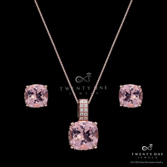 Ultra Premium Ice Cut Pink Cushion Solitaire Panache Pendant Set on Pure 925 Silver
