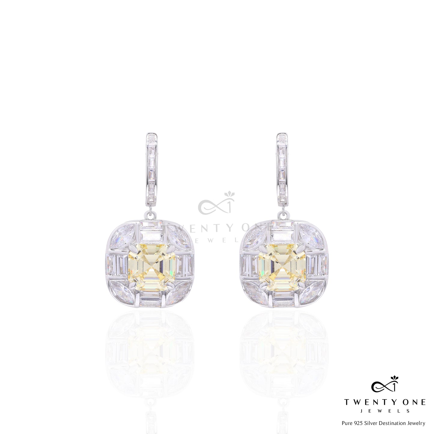 Ultra Premium Square Yellow Octagon Pendant Set on Pure 925 Silver