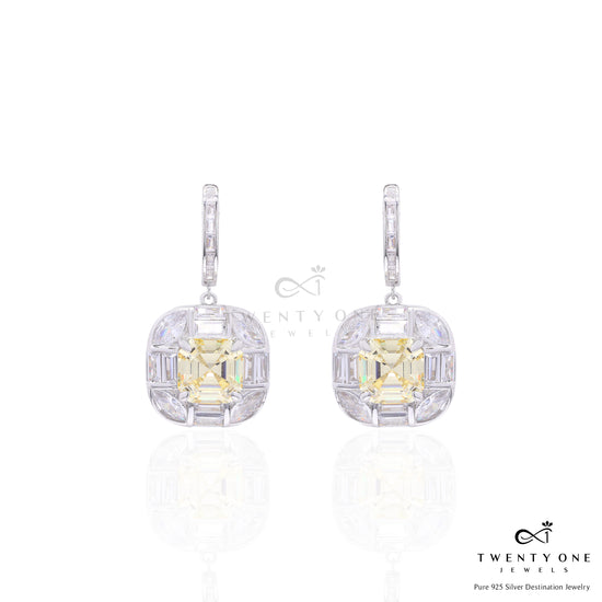 Ultra Premium Square Yellow Octagon Pendant Set on Pure 925 Silver