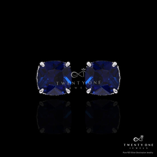 Ultra Premium Deep Blue Cushion Cut Solitaire Burito Pendant Set on Pure 925 Silver
