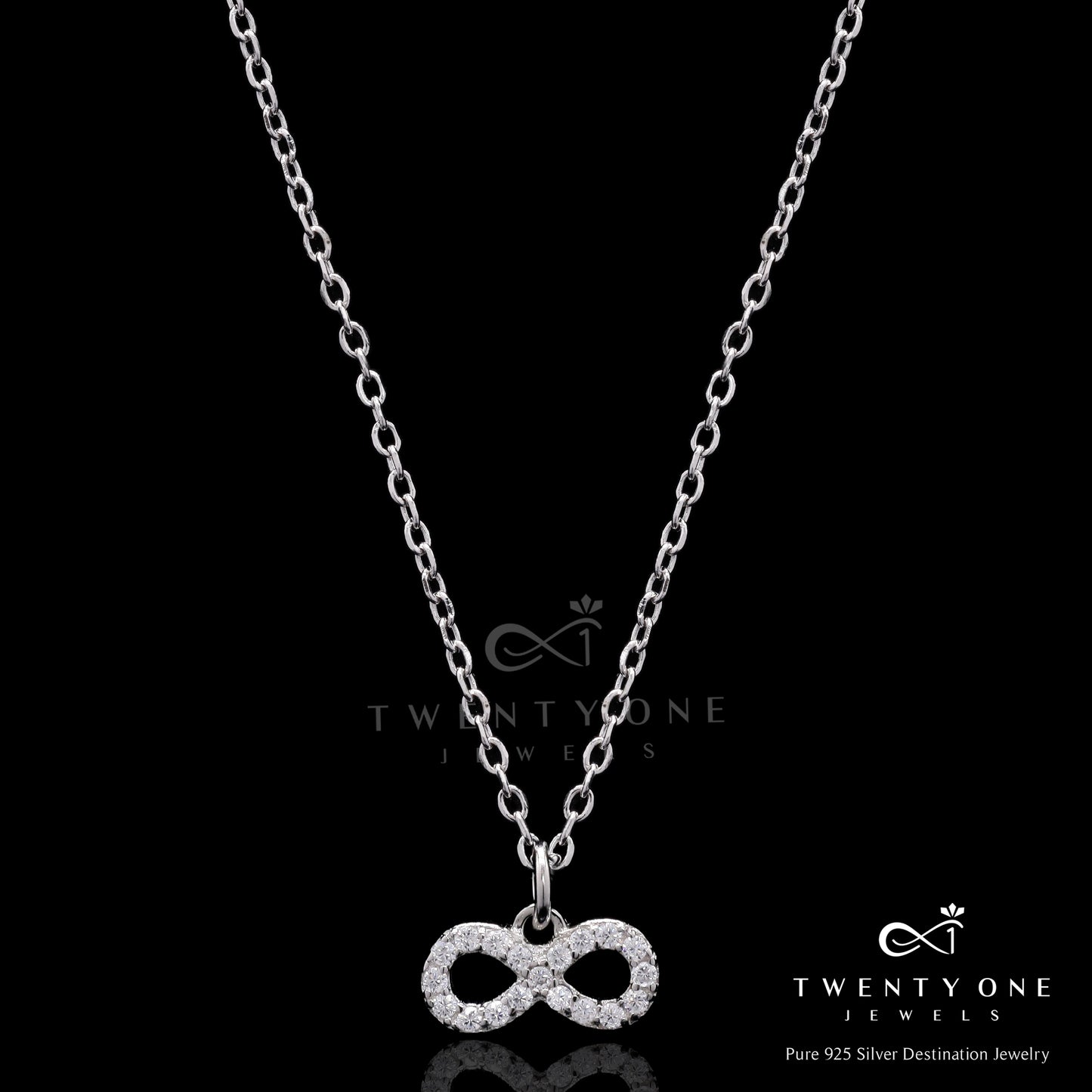 American Diamond Studded Brittany Infinity Pendant with chain on pure 925 Silver
