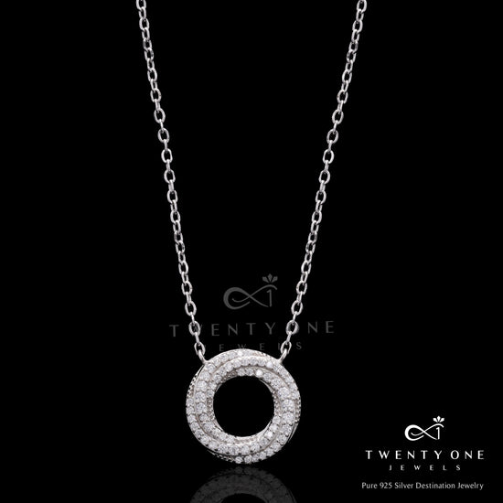 American Diamond Twisted Circular Wave Pendant with Chain on Pure 925 Silver