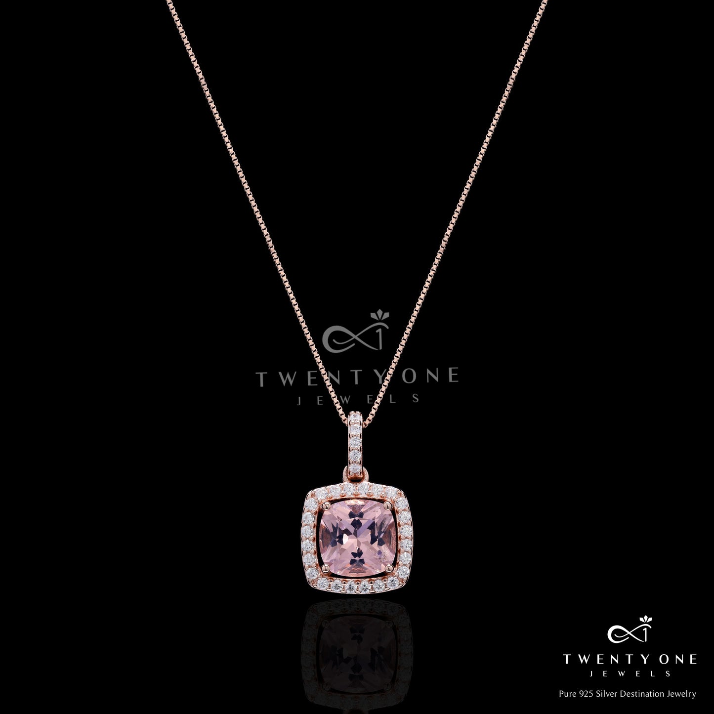 Premium Pink Diamond Cushion Cut Solitaire Pendant Set on Pure 925 Silver