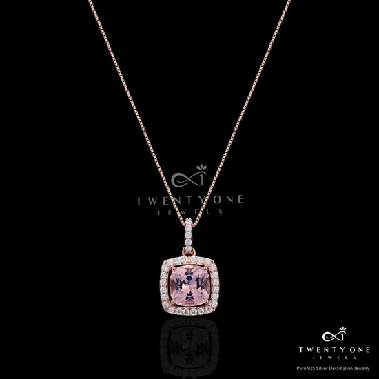 Premium Pink Diamond Cushion Cut Solitaire Pendant Set on Pure 925 Silver