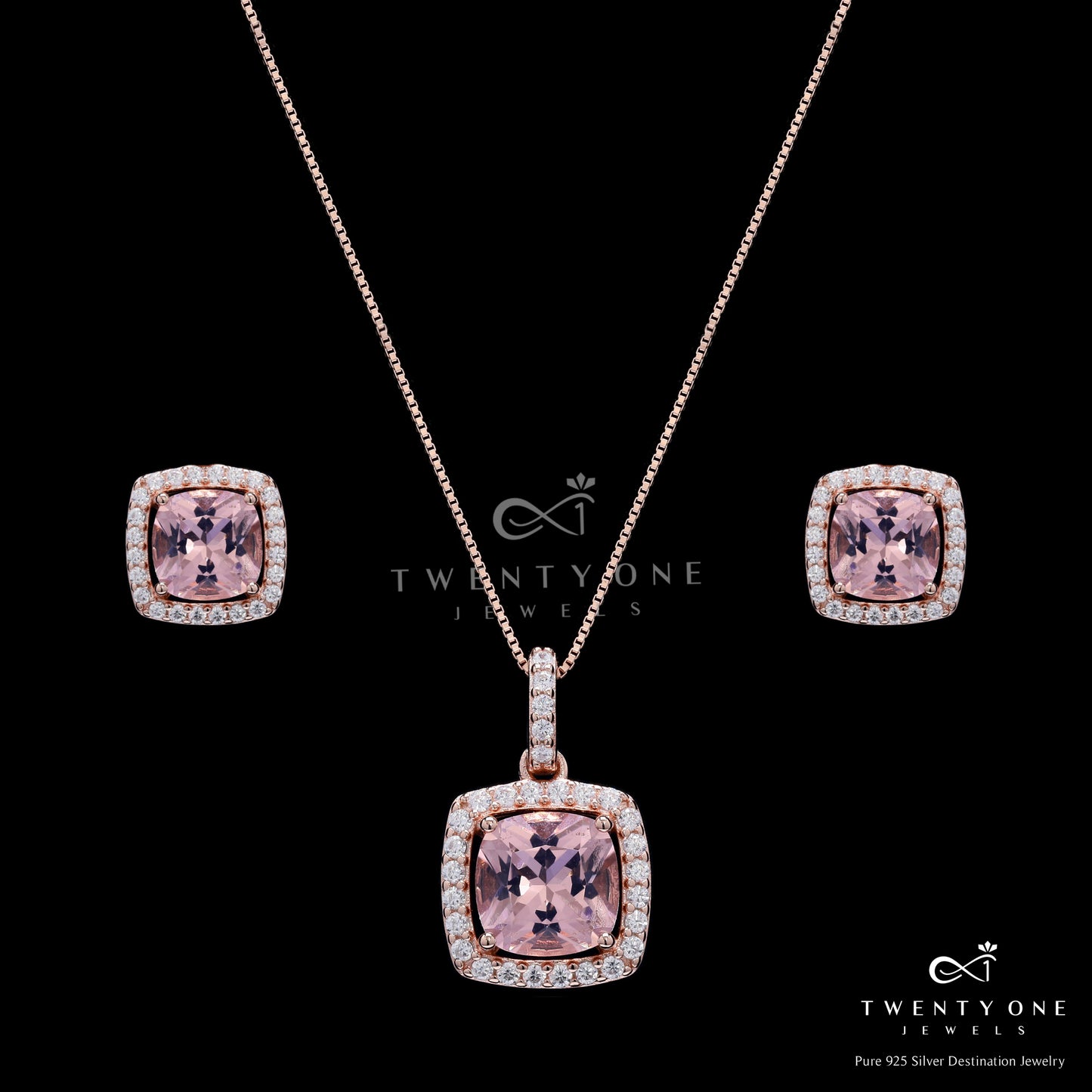 Premium Pink Diamond Cushion Cut Solitaire Pendant Set on Pure 925 Silver