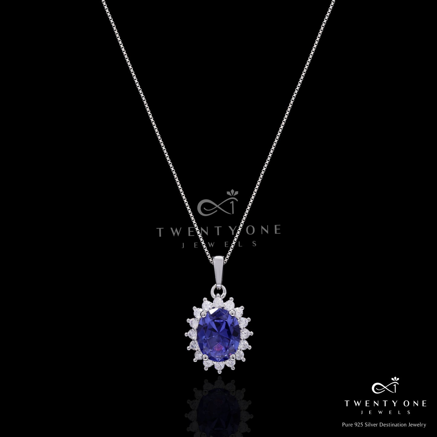Ultra Premium Deep Blue Oval Solitaire Duran Pendant Set on Pure 925 Silver