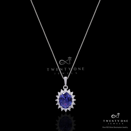 Ultra Premium Deep Blue Oval Solitaire Duran Pendant Set on Pure 925 Silver