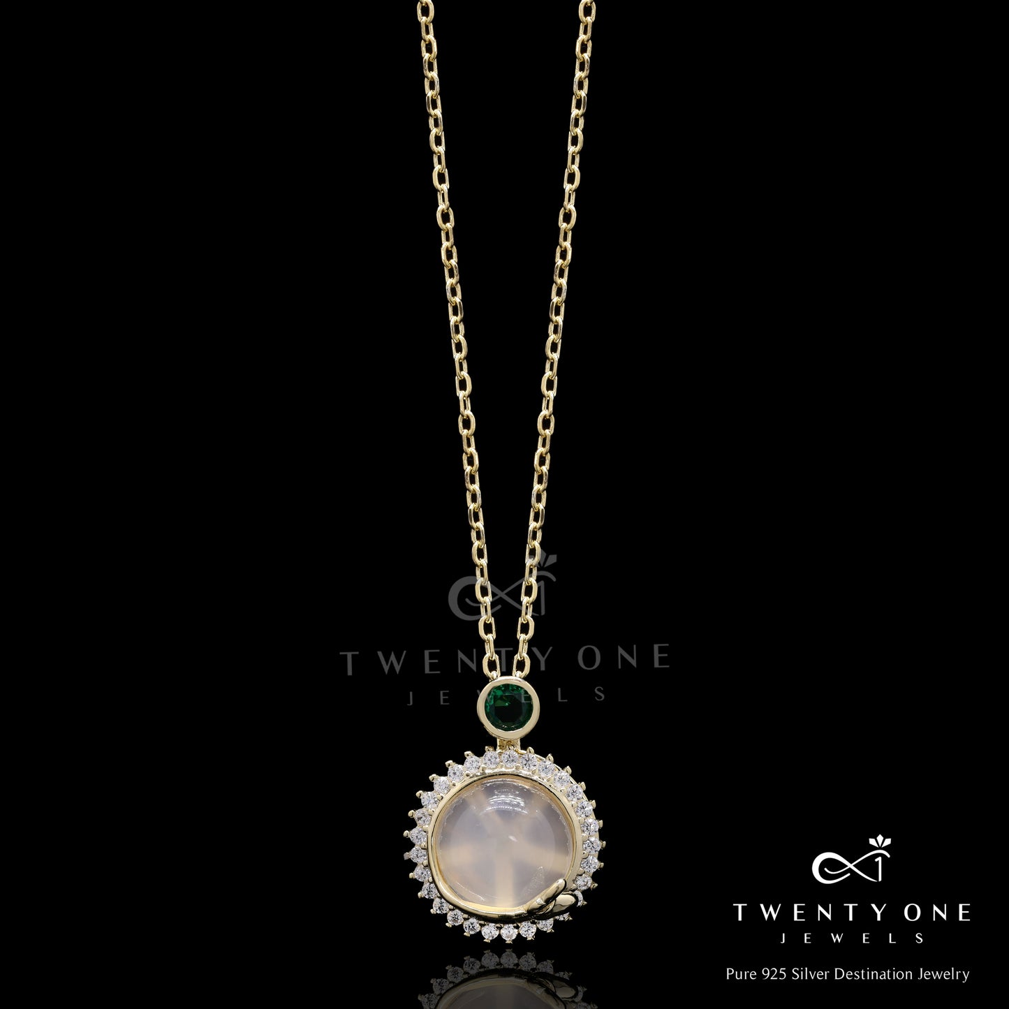 Exclusive Mystic Love Crystal Gold Finish Pendant with Chain on Pure 925 Silver