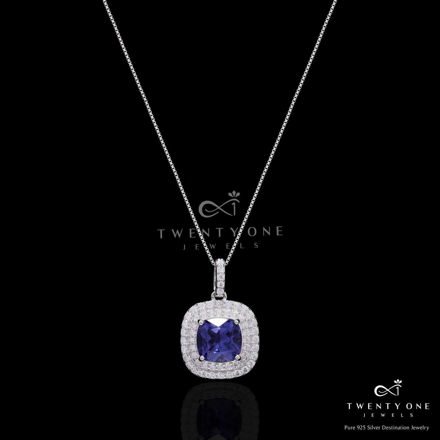 Ultra Premium Blue Hydro Sapphire Double Diamond Cluster Pendant Set on Pure 925 Silver