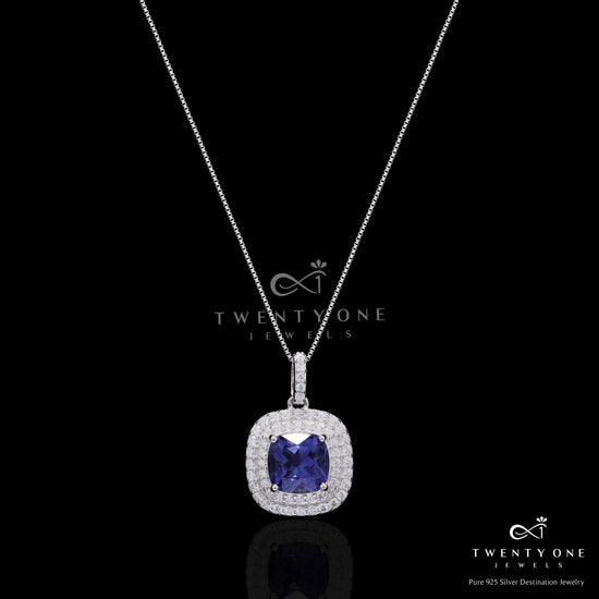 Ultra Premium Blue Hydro Sapphire Double Diamond Cluster Pendant Set on Pure 925 Silver