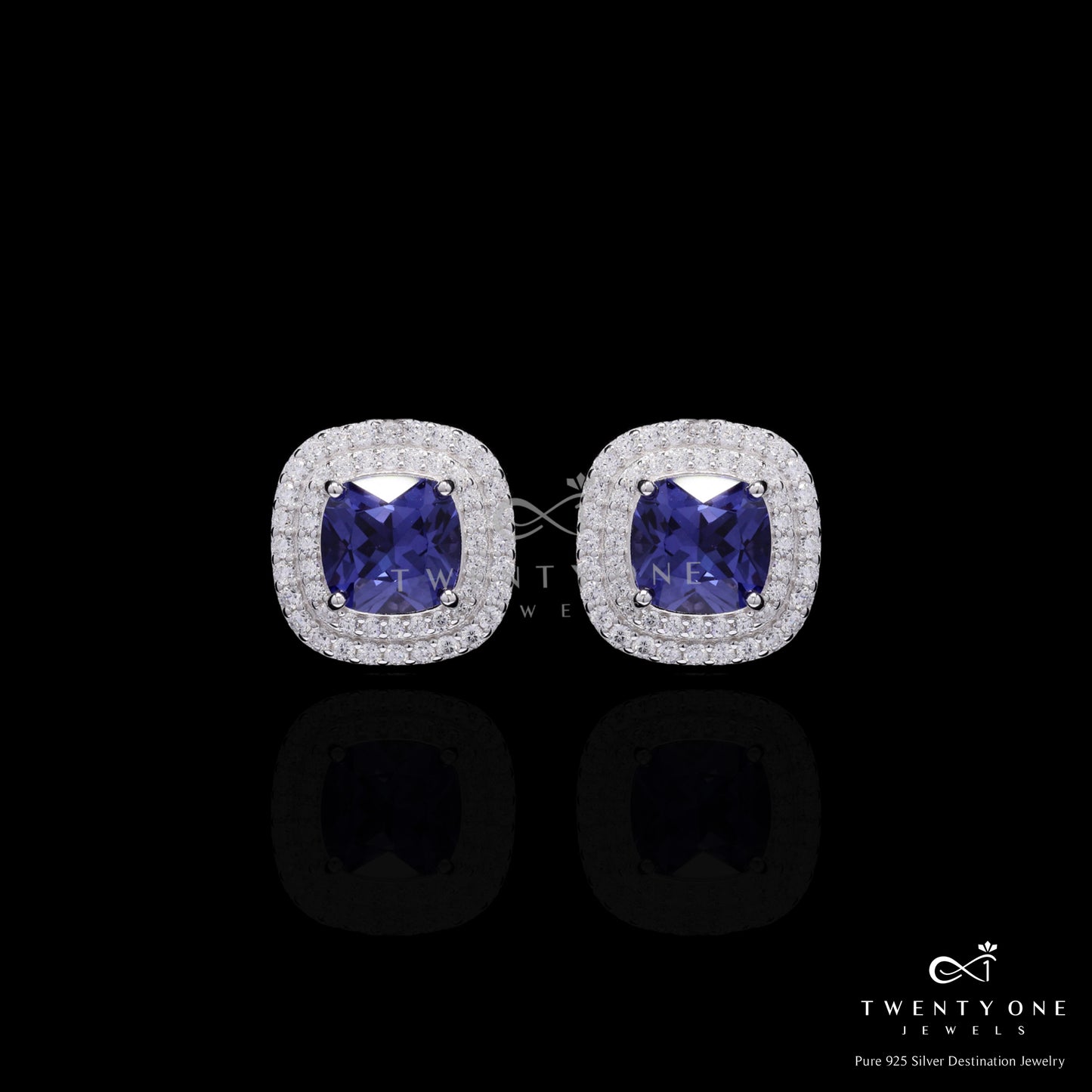 Ultra Premium Blue Hydro Sapphire Double Diamond Cluster Pendant Set on Pure 925 Silver