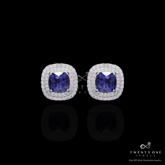 Ultra Premium Blue Hydro Sapphire Double Diamond Cluster Pendant Set on Pure 925 Silver